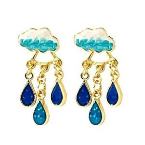 Watercolor Cloud and Raindrops Dangle Earrings Women's Fashion Jewelry